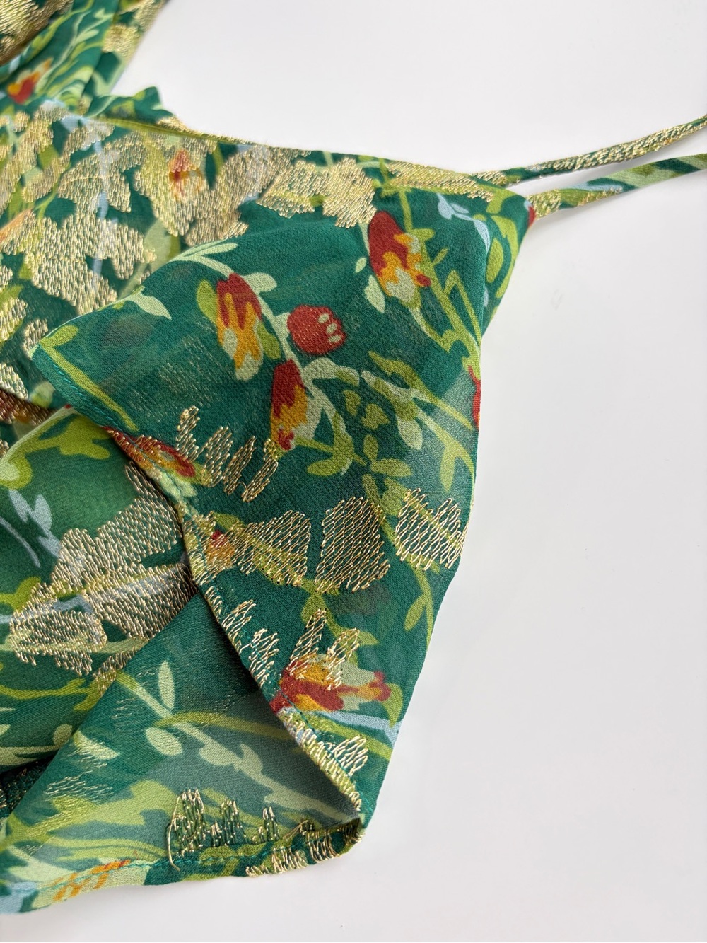 Anthropologie 12th Street 100% Silk Green Gold Ruffle Wedding Guest Dress Medium - Picture 14 of 15